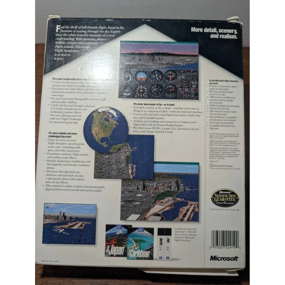 Microsoft Flight Simulator MS-DOS Version 5.1 PC 1995 3.5 Floppy Big Box Good